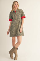 Contrast Accent Leopard Dress