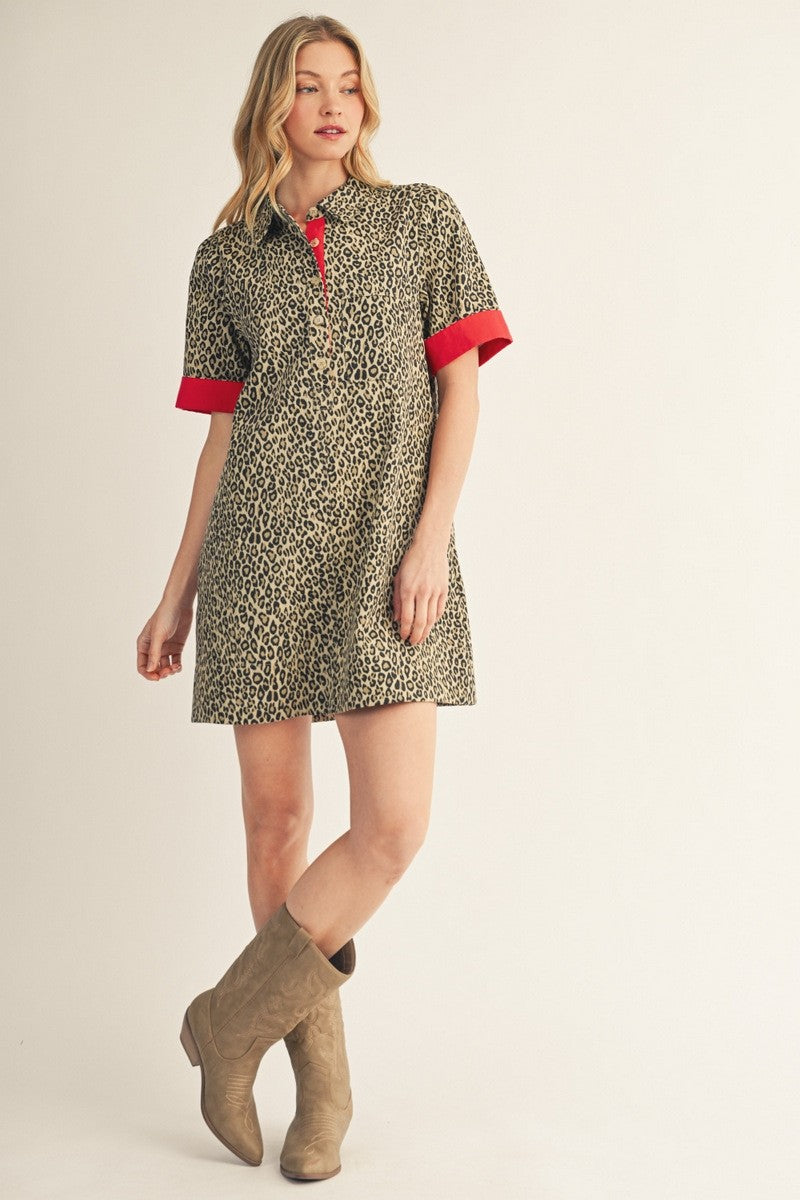 Contrast Accent Leopard Dress