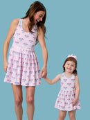 Patriotic Gingham Pleated Skirt Active Dress & Bike Short Set