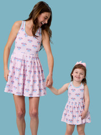 Patriotic Gingham Pleated Skirt Active Dress & Bike Short Set