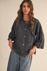 Front Pocket Button Down Oversized Top