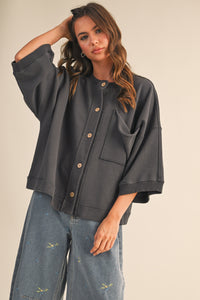 Front Pocket Button Down Oversized Top