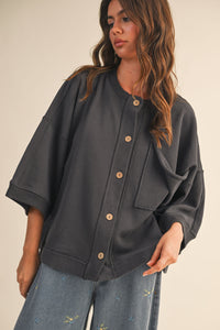 Front Pocket Button Down Oversized Top