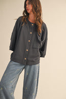 Front Pocket Button Down Oversized Top