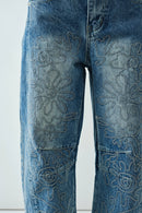 Embroidered Detail Barrel Jeans