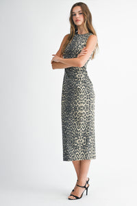 Denim Leopard Bodycon Midi Dress