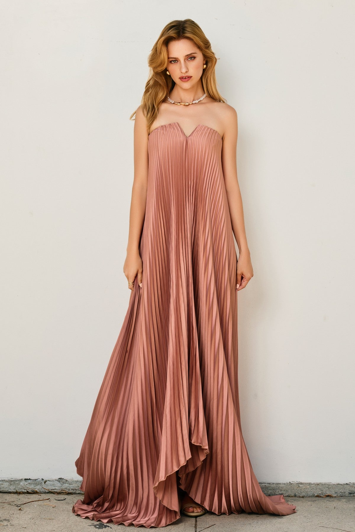 Pleated Maxi Column Dress