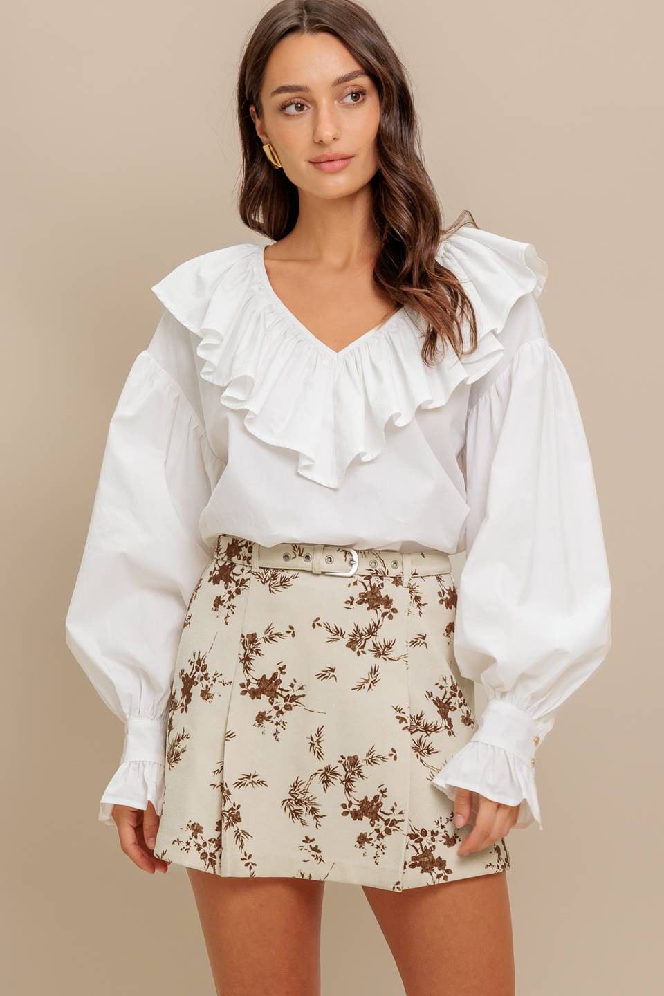 Puff Sleeve V-Neck Blouse