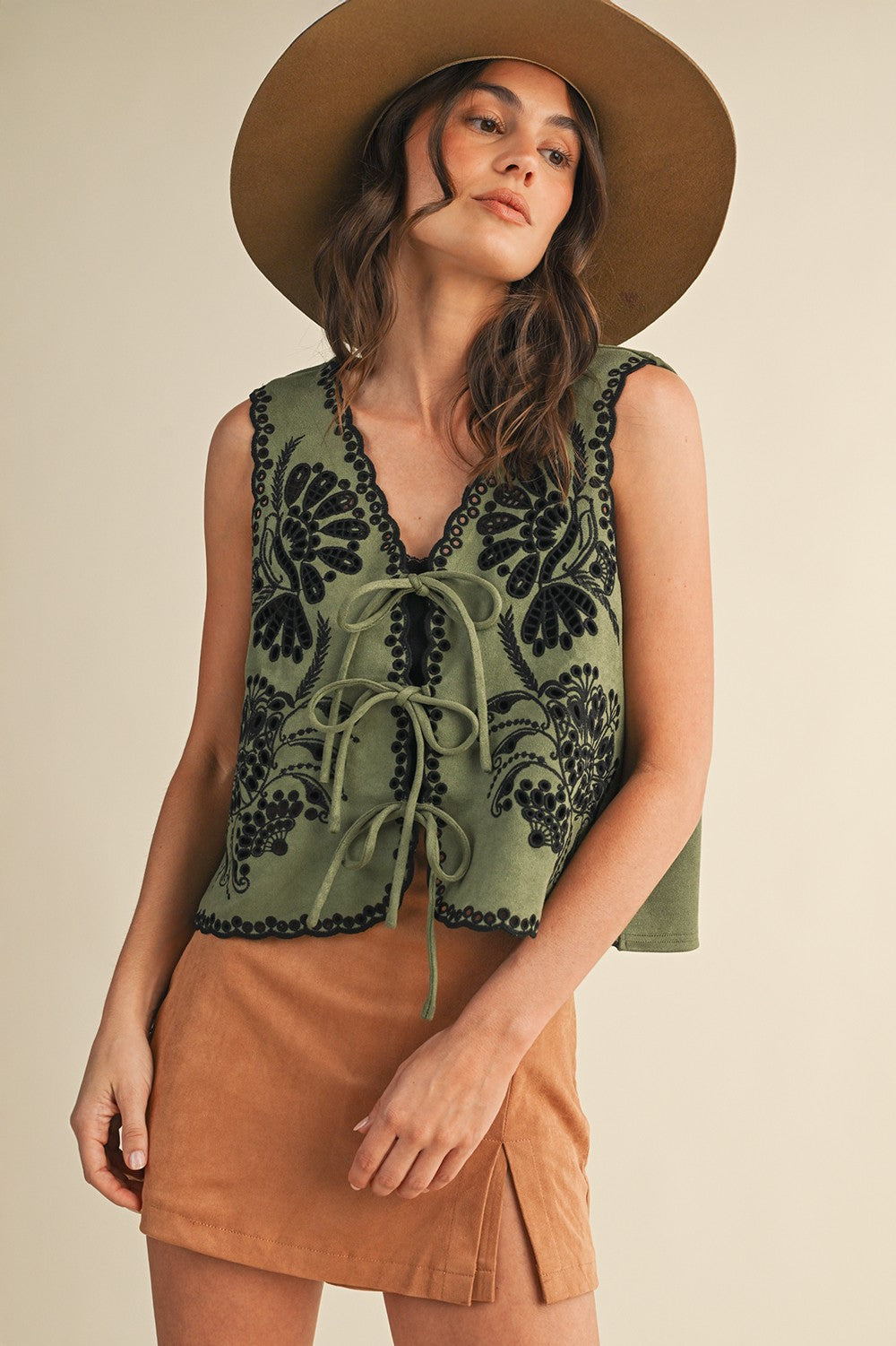 Crochet Suede Vest