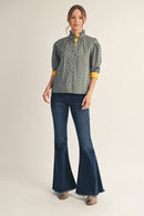 Ruffled Neck Printed Blouse