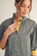 Ruffled Neck Printed Blouse