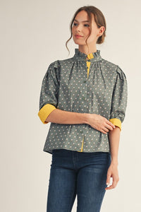 Ruffled Neck Printed Blouse