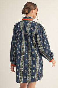 Ruffled Neck Floral Mini Dress