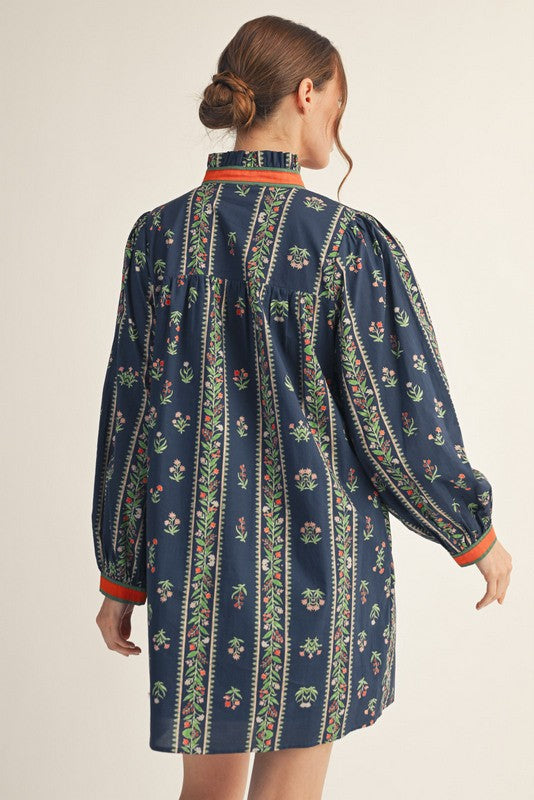 Ruffled Neck Floral Mini Dress