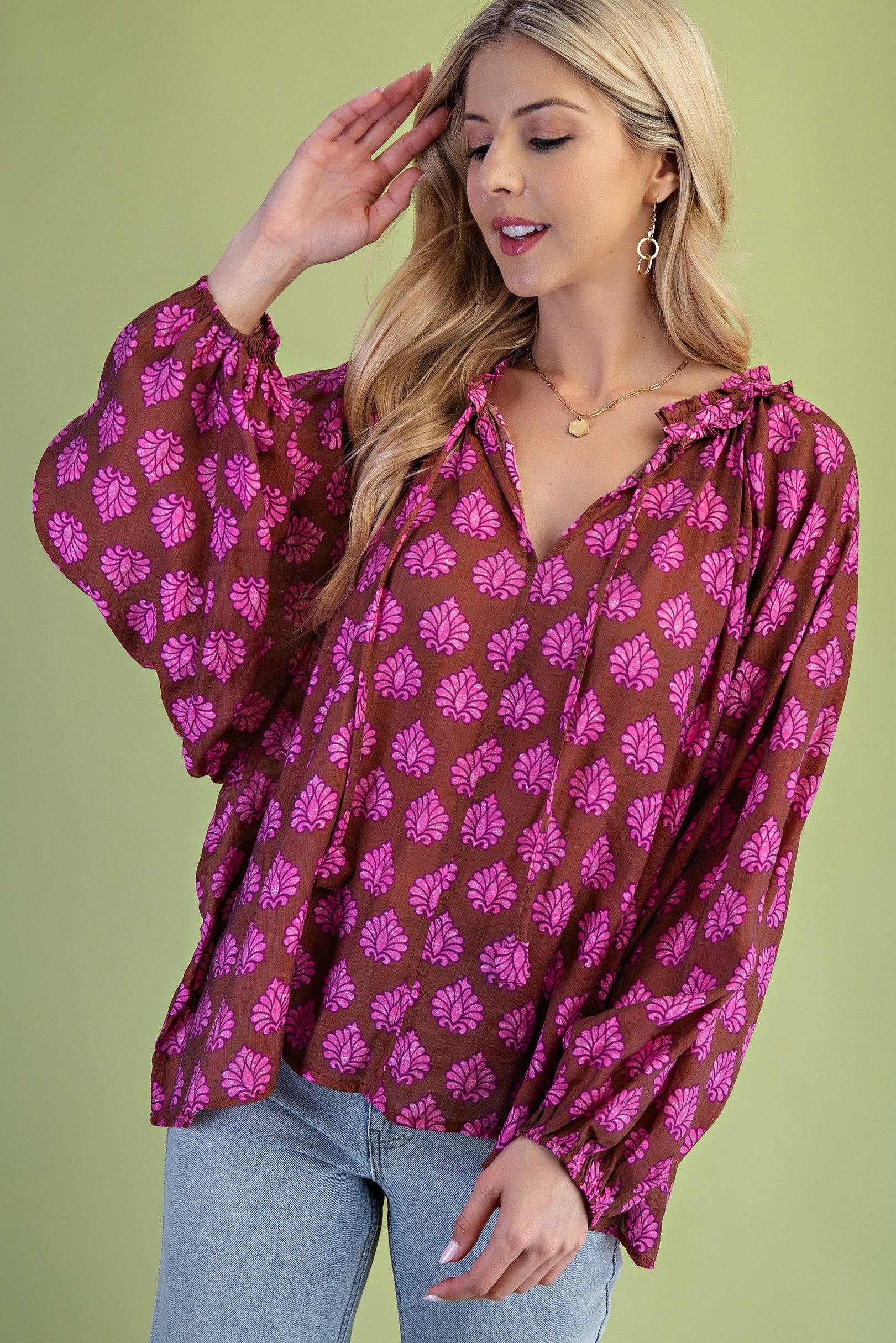 V-Neck Printed Blouse