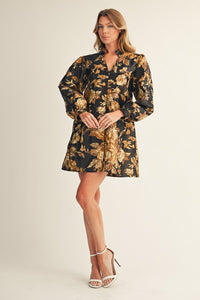 Black & Gold Jacquard Mini Dress