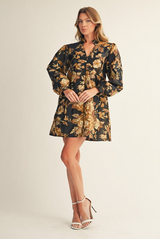 Black & Gold Jacquard Mini Dress