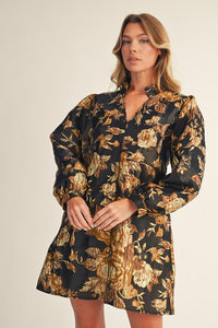 Black & Gold Jacquard Mini Dress