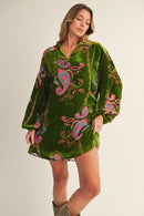 Paisley Print Velvet Dress