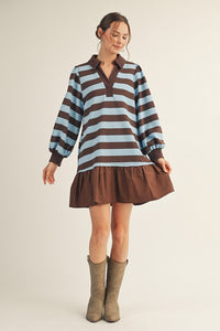 Ruffle Hem Rugby Stripe Dress