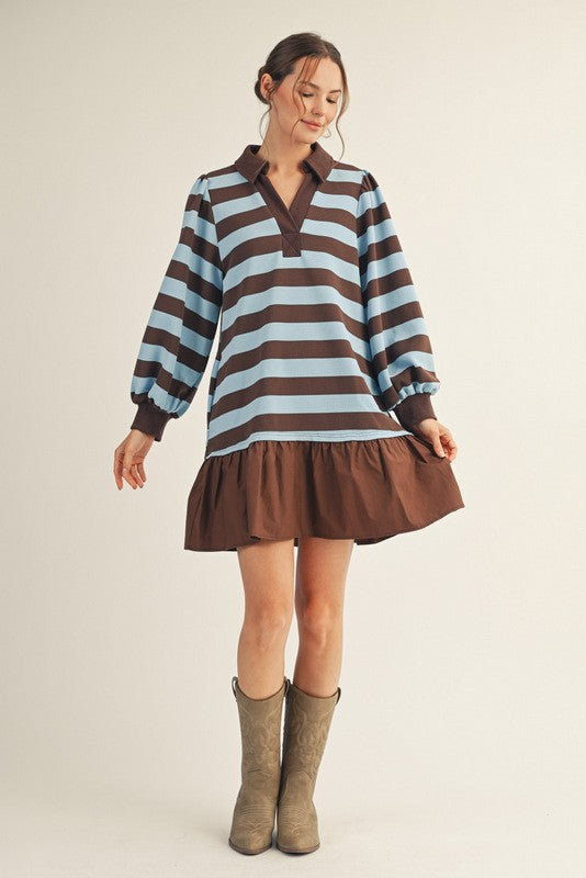 Ruffle Hem Rugby Stripe Dress