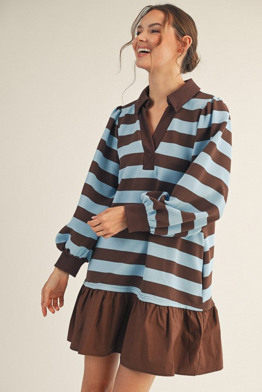 Ruffle Hem Rugby Stripe Dress