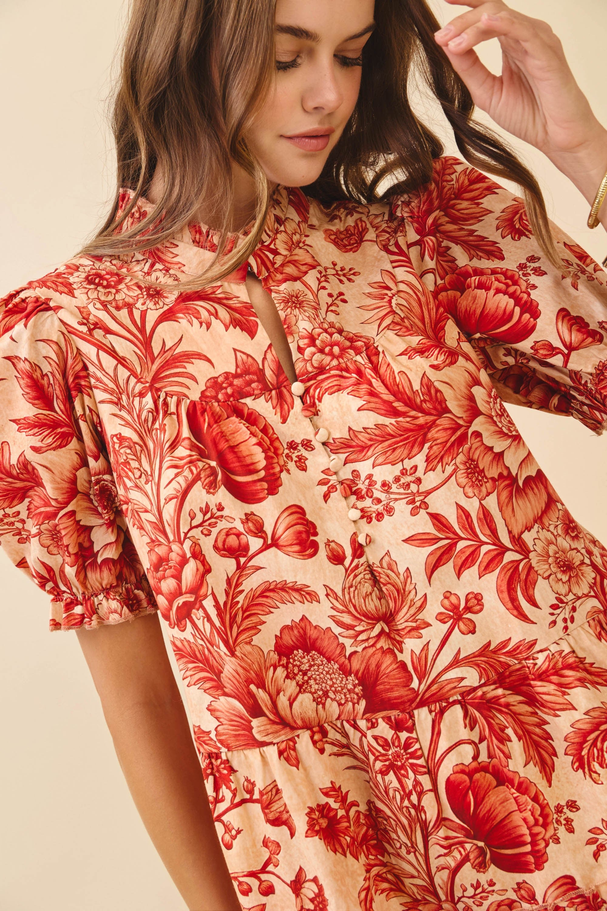 Ruffled Mock Neckline Mini Dress