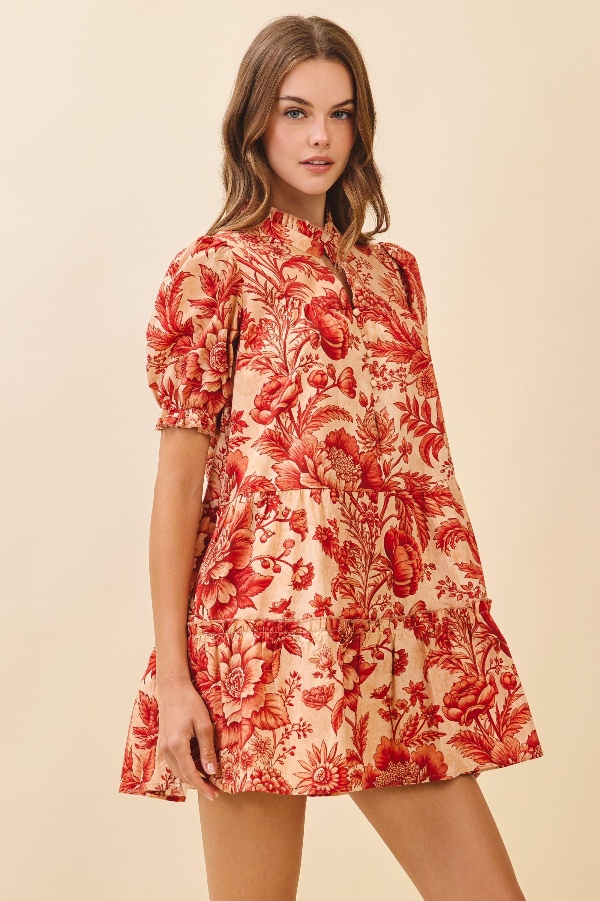 Ruffled Mock Neckline Mini Dress