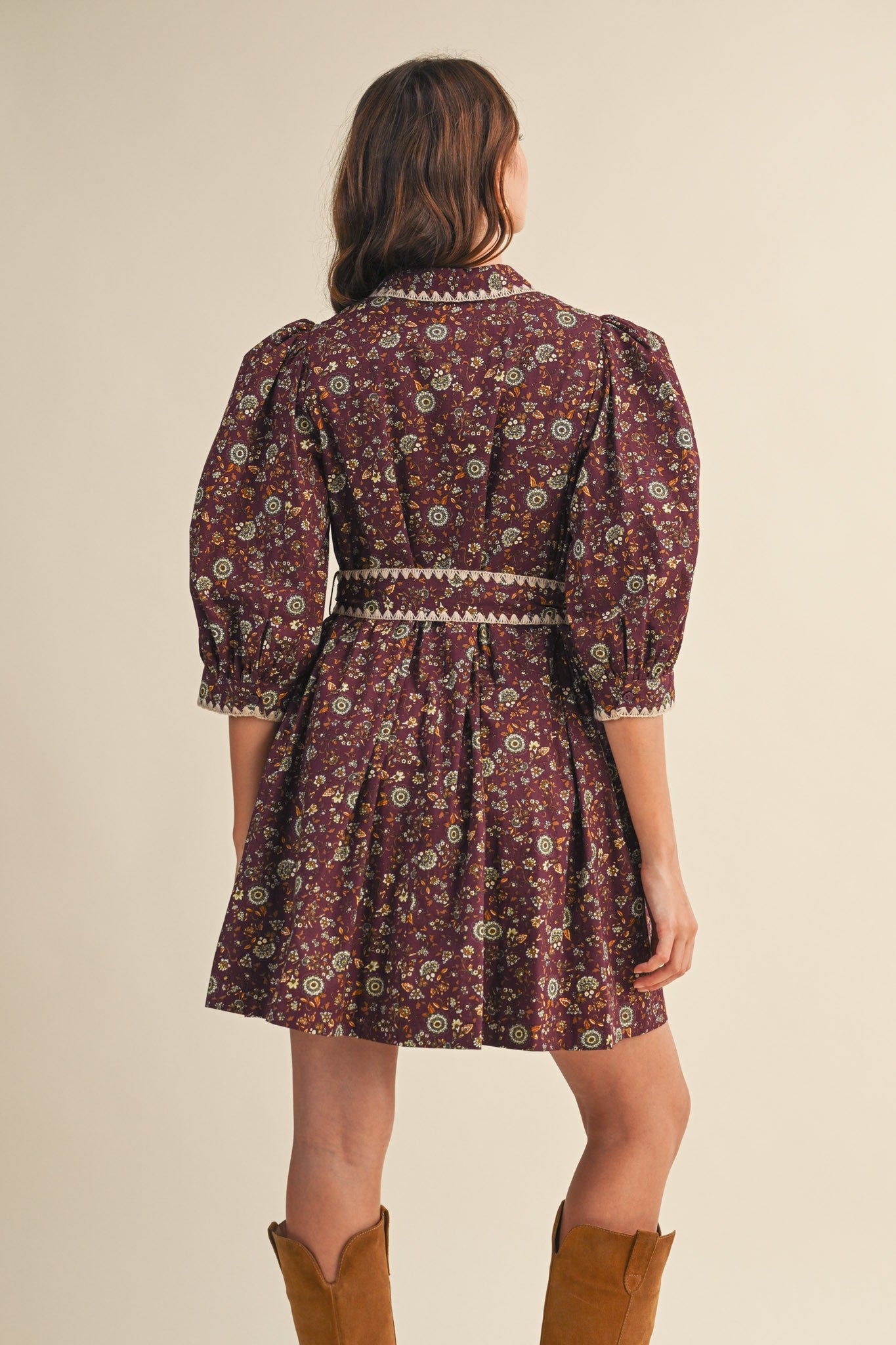 Blanket Stitch Floral Mini Dress