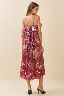 Ruffle Neck Satin Midi Dress