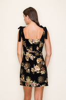 Floral Jacquard Tie-Strap Dress