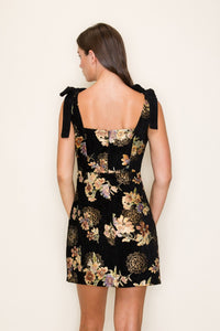 Floral Jacquard Tie-Strap Dress