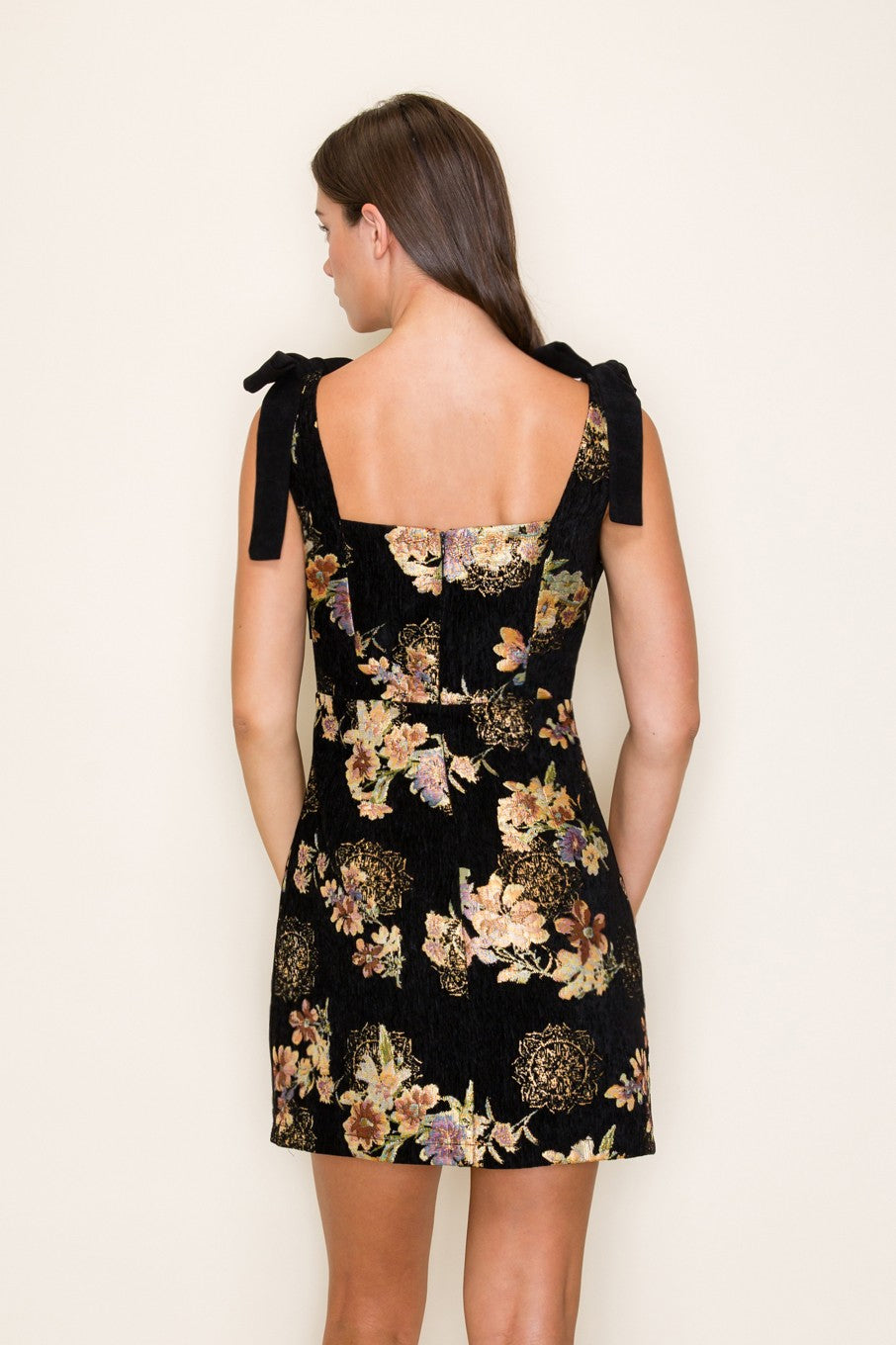 Floral Jacquard Tie-Strap Dress