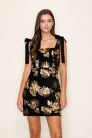 Floral Jacquard Tie-Strap Dress