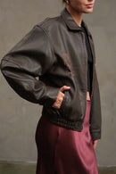 Embroidered Leather Bomber Jacket