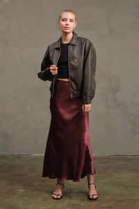 Embroidered Leather Bomber Jacket