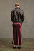 Embroidered Leather Bomber Jacket