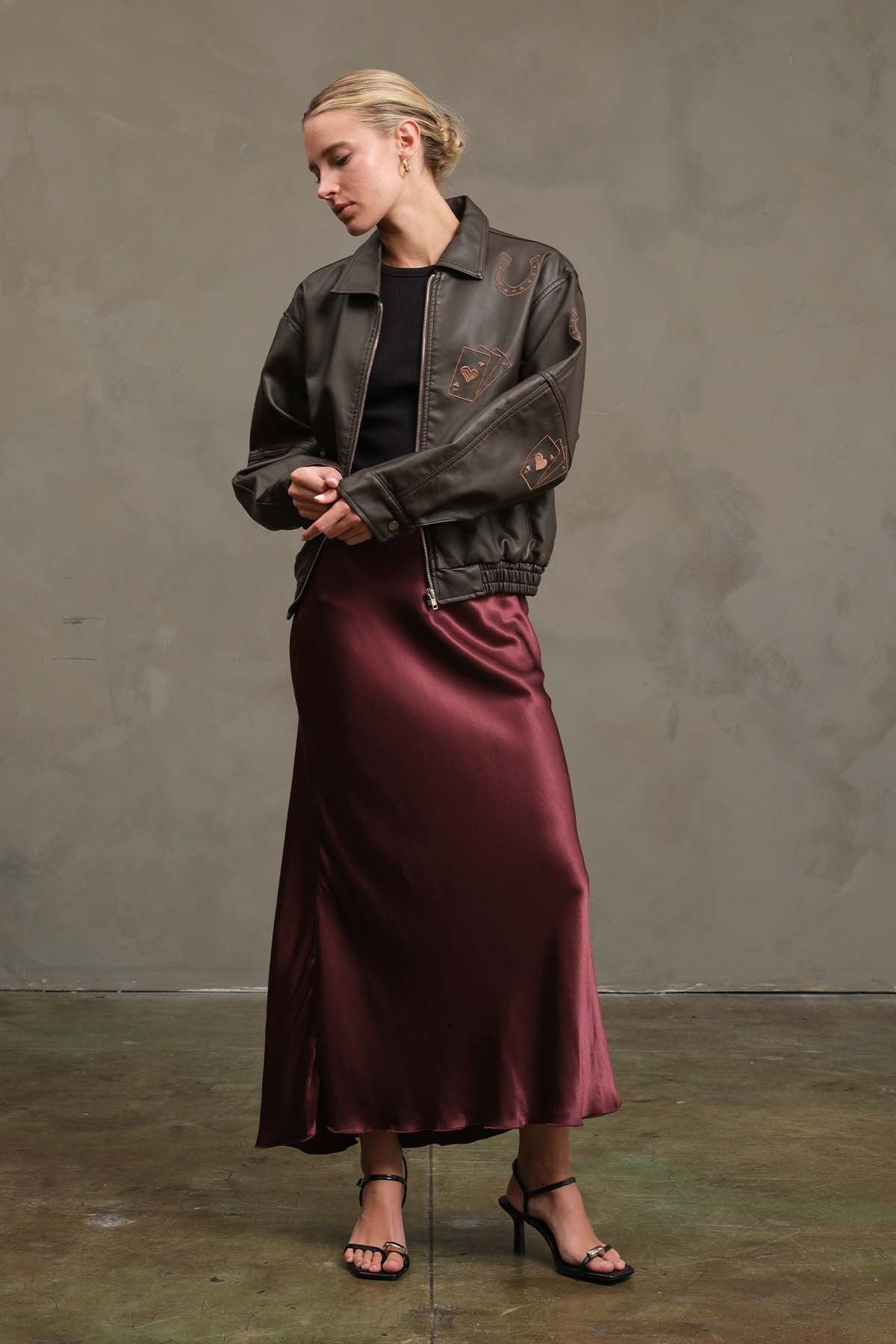 Embroidered Leather Bomber Jacket