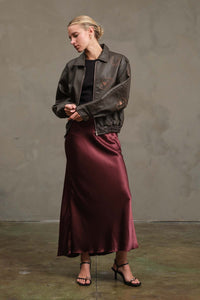 Embroidered Leather Bomber Jacket