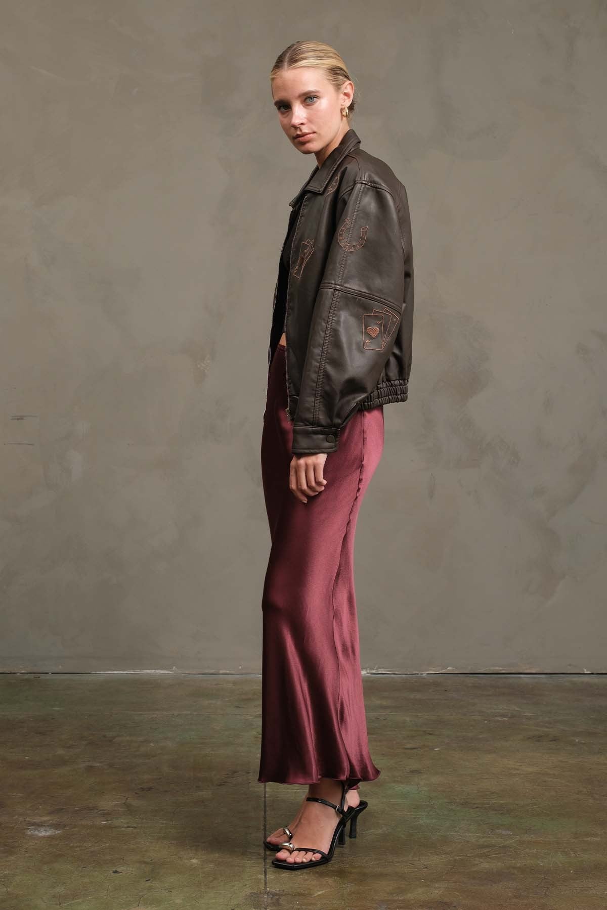 Embroidered Leather Bomber Jacket