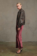 Embroidered Leather Bomber Jacket