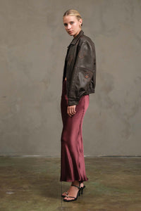 Embroidered Leather Bomber Jacket