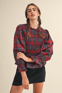 Plaid Smocked Blouse