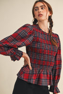 Plaid Smocked Blouse