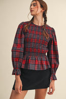 Plaid Smocked Blouse
