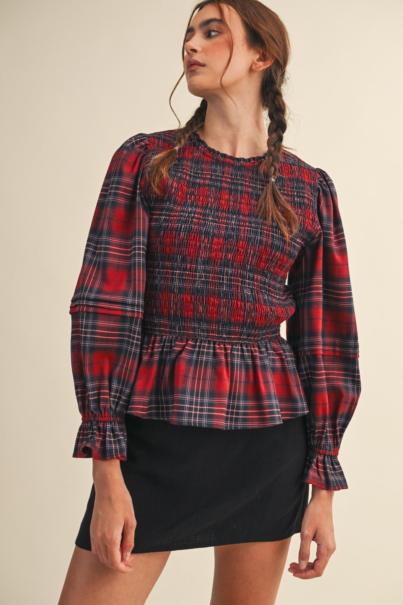 Plaid Smocked Blouse