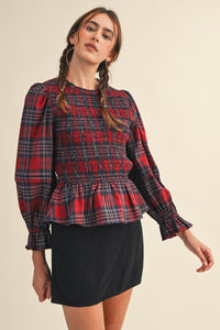 Plaid Smocked Blouse