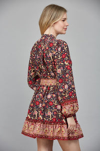 Border Print Belted Mini Dress
