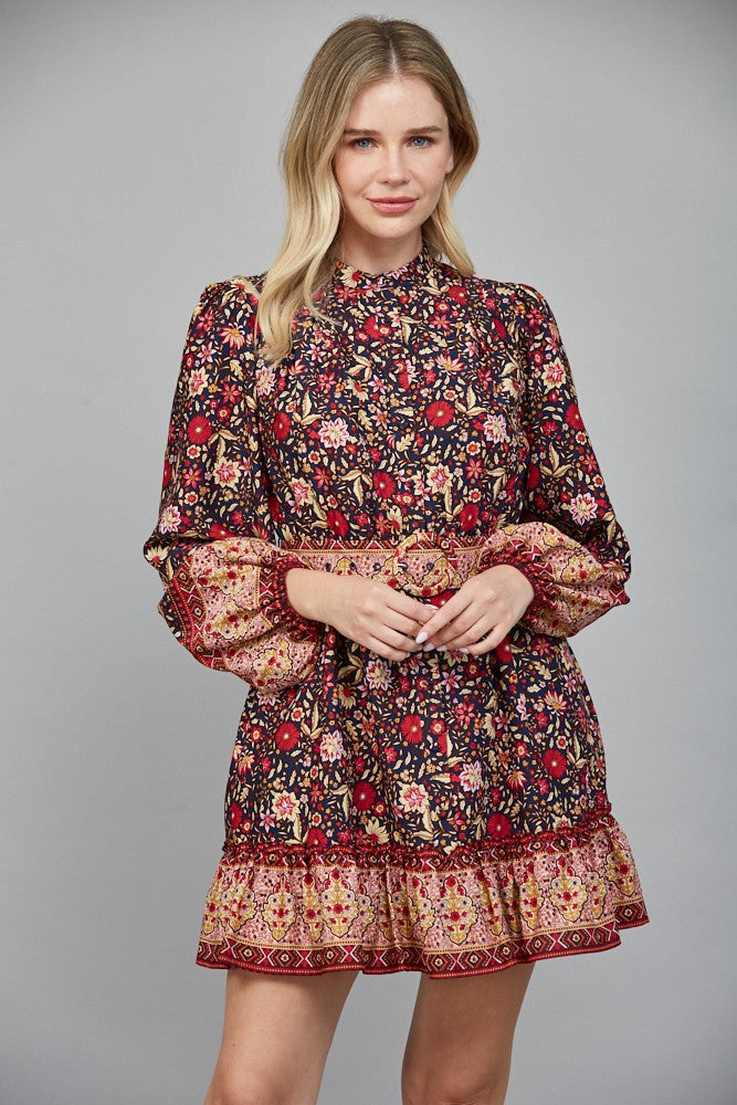 Border Print Belted Mini Dress
