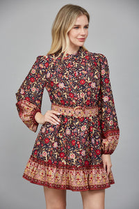 Border Print Belted Mini Dress